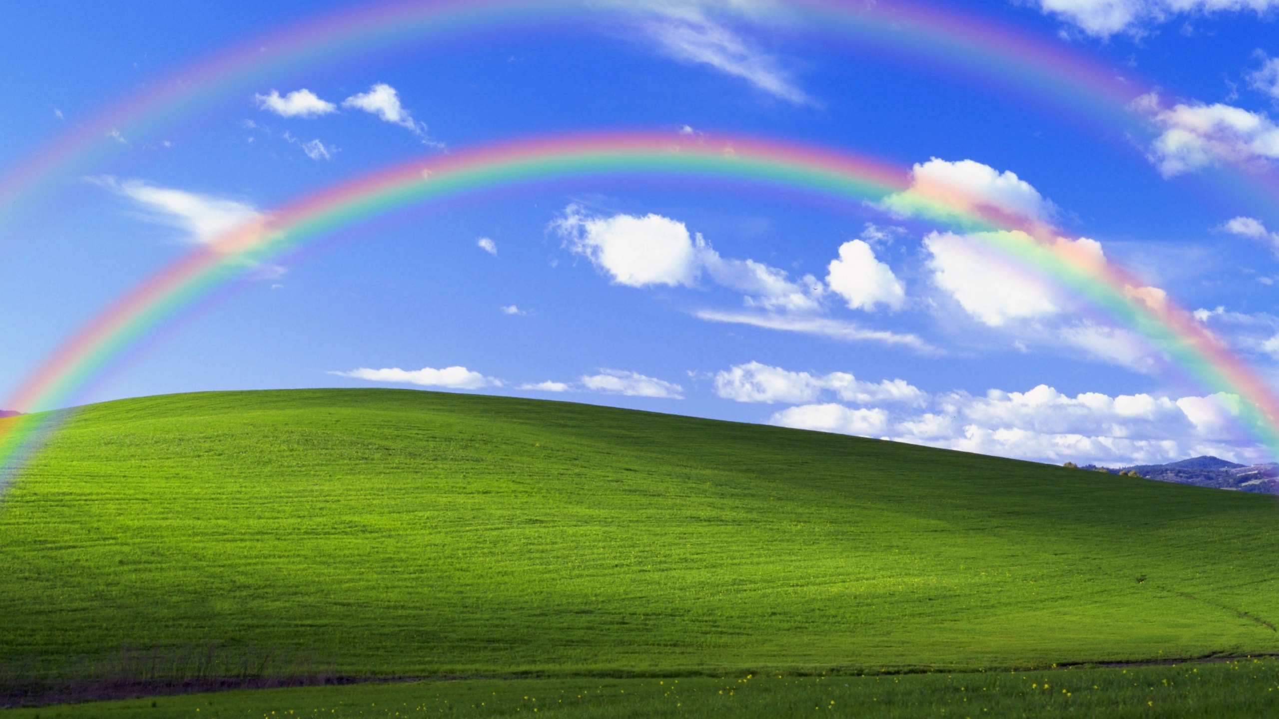 Windows XP Wallpaper 4K, Bliss, Landscape, Rainbow, Blue